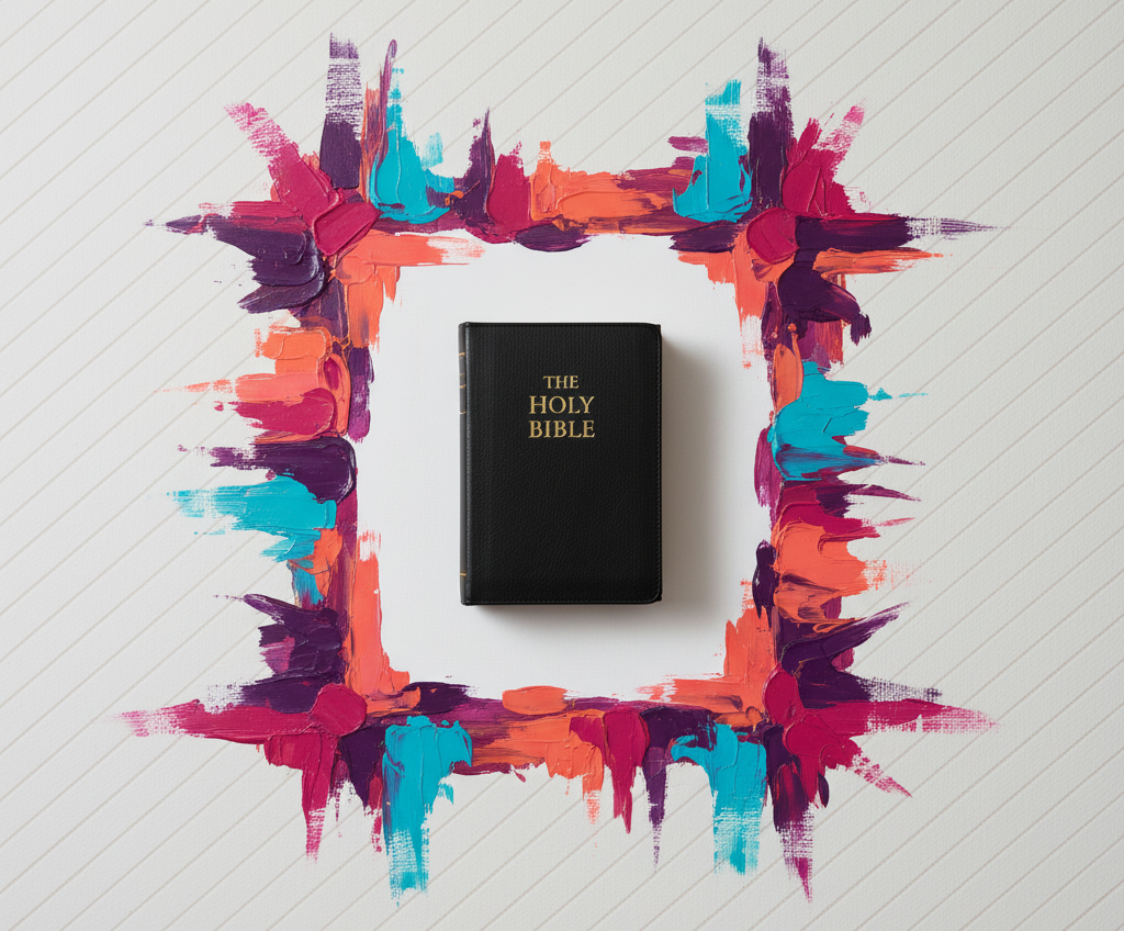 PS46, Illustration the design process with paint around a bible.